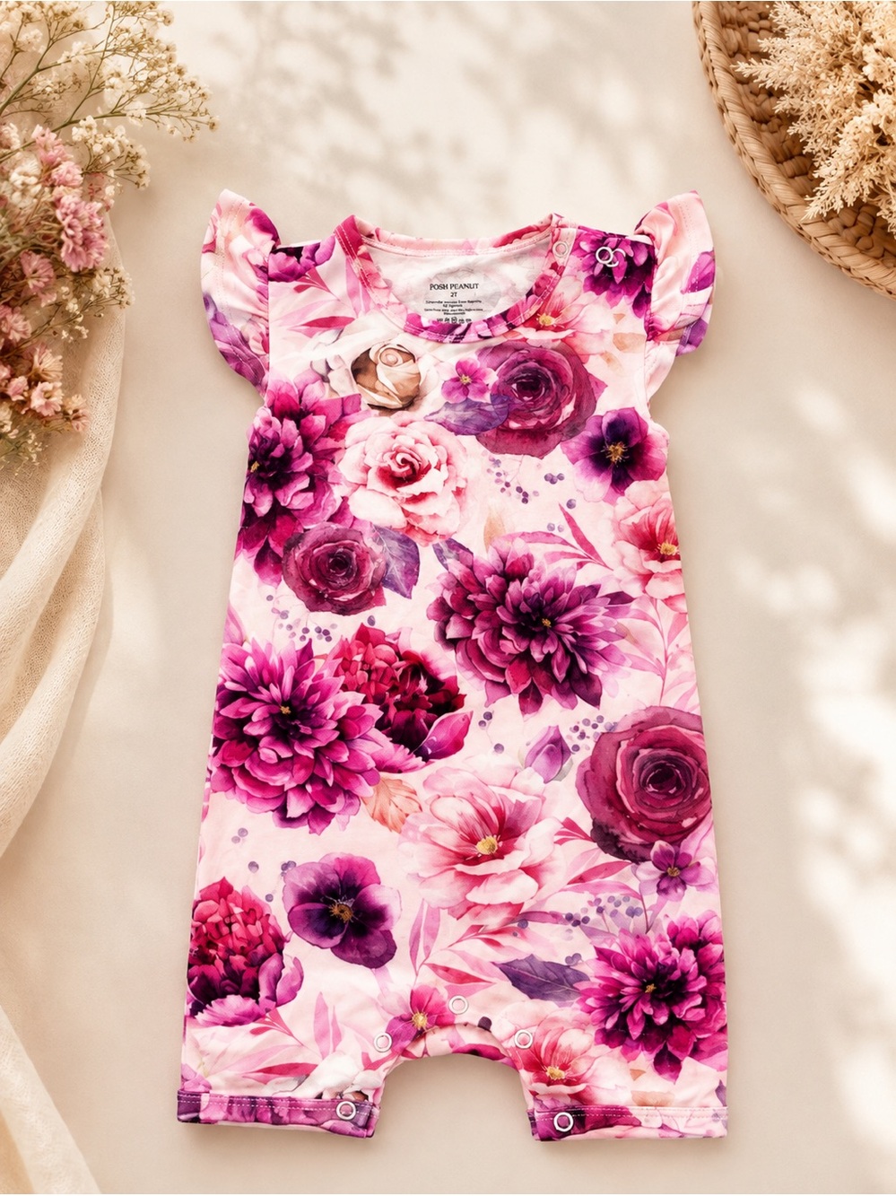 Posh Peanut floral romper Shorty size 2T pink bamboo
